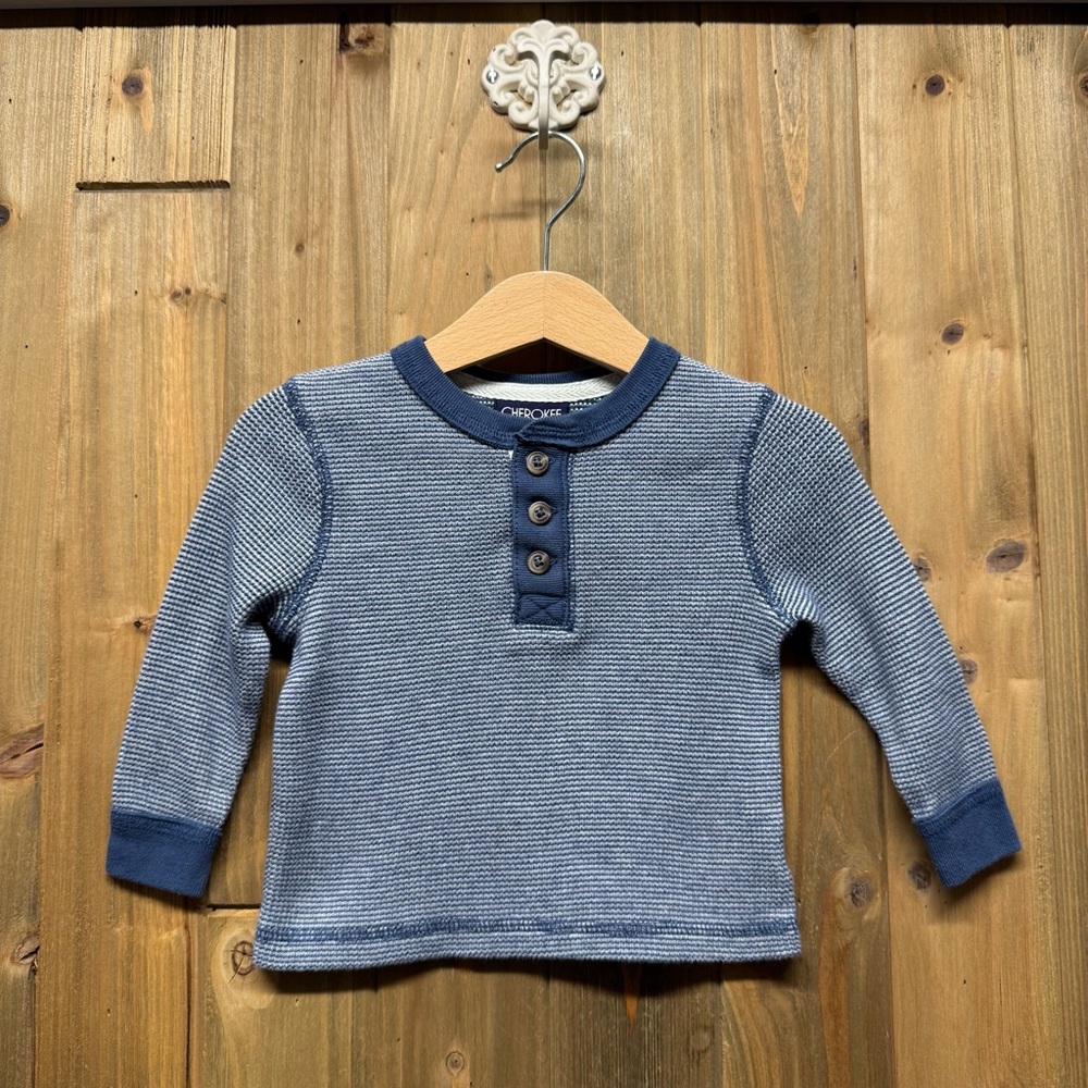 Cherokee Blue Striped Baby Long Sleeve Henley Shirt 12 Months